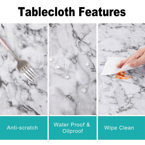 Marble Vinyl Tablecloth with Flannel Backing (6) Marble-Print Vinyl Tablecloth with Flannel Backing Round Fitted