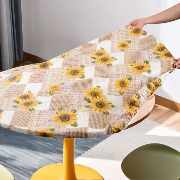 Elastic Edge Sunflower Round Tablecloth