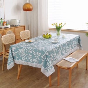 blue leaf rectangular vinyl outdoor tablecloth