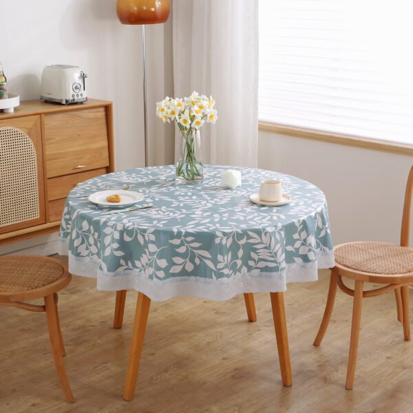 blue leaf 60 inch round vinyl tablecloth