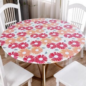 Pink Floral Round Tablecloth – Vintage Toile, 60" Diameter, Washable