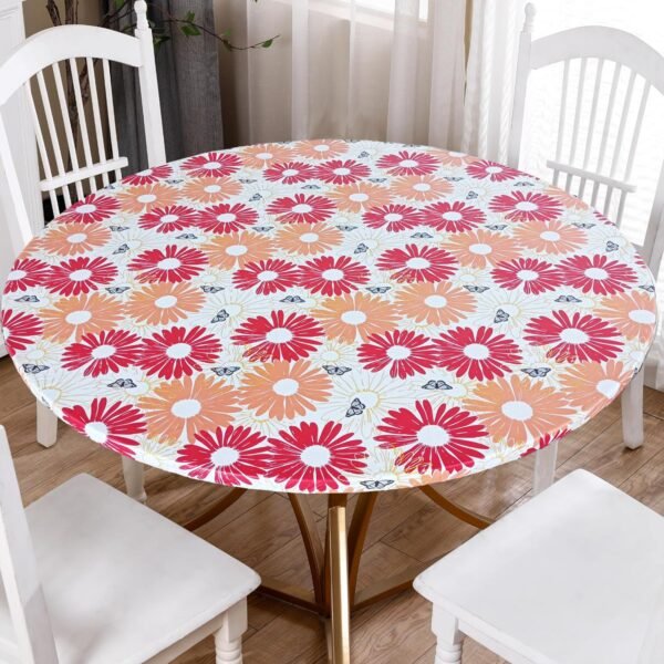Pink Floral Round Tablecloth – Vintage Toile, 60" Diameter, Washable