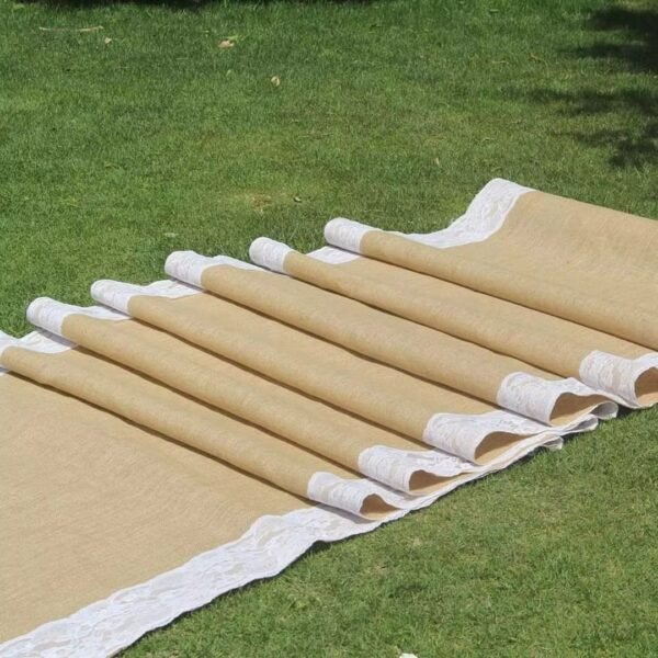40 Inch Burlap Runner (1) Natural Jute Wedding Aisle Runner with Lace Trim - 40x10ft Rustic Ceremony Decor