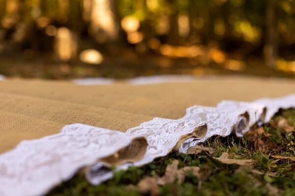 40 Inch Burlap Runner (3) 40"x10ft Natural Jute Wedding Aisle Runner with Lace Edges