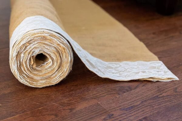 40 Inch Burlap Runner (4) 40"x10ft Natural Jute Wedding Aisle Runner with Lace Edges
