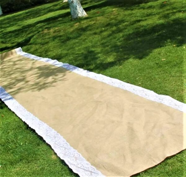40 Inch Burlap Runner (6) 40"x10ft Natural Jute Wedding Aisle Runner with Lace Edges