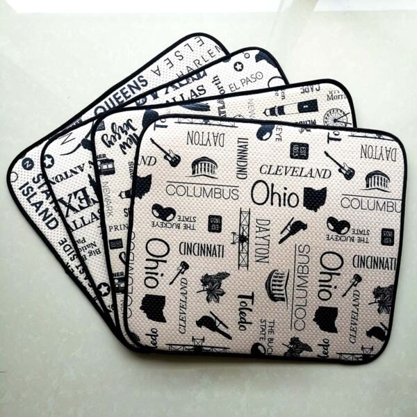 Beige City Print Foam-Core Dish Drying Mat