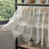 Beige Eight-Petal Flower Café Curtain with Tassels – French Style Short Curtain (4) beige eight petal flower lace café curtain with tassels farmhouse style
