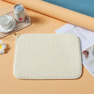 Beige Microfiber Dish Drying Mat – Absorbent Kitchen Counter Pad