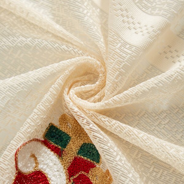 beige Santa Claus embroidery polyester café curtain holiday farmhouse valance