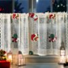 beige Santa Claus embroidery polyester café curtain holiday farmhouse valance