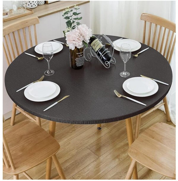 Black Marble Elastic Table Cover (1) Black elastic PVC waterproof round table cover