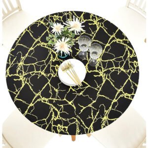 Black marble printed elastic PVC round table cover