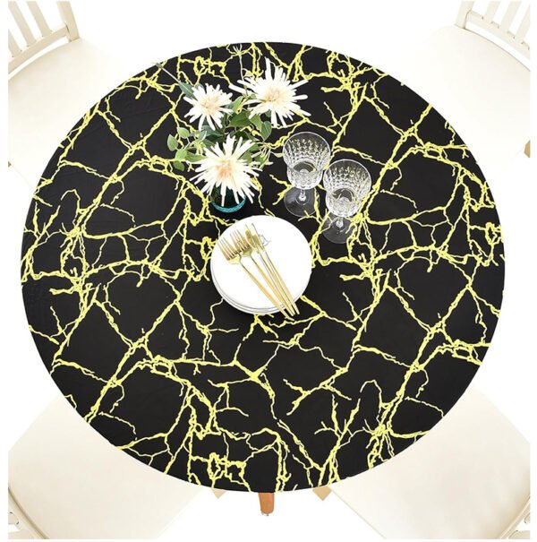Black Marble Print Round Elastic Table Cover (2) Black marble printed elastic PVC round table cover