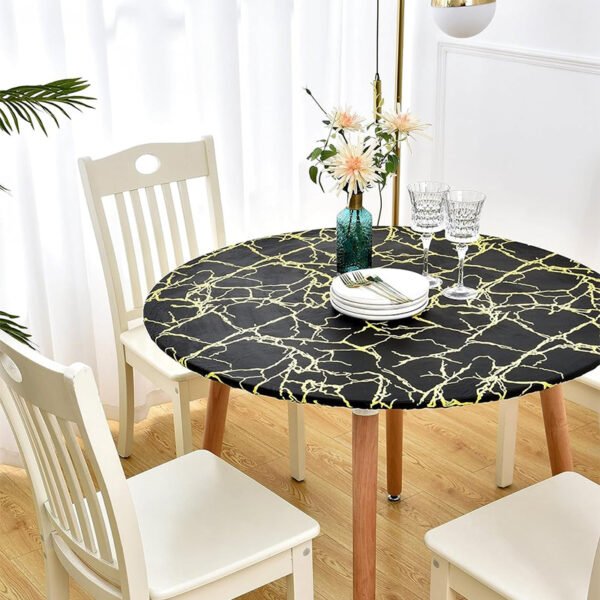 Black Marble Print Round Elastic Table Cover (4) Black Marble Print Round Elastic Table Cover
