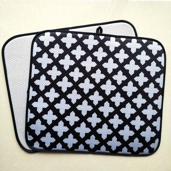 Black & White Diamond Foam-Core Dish Drying Mat – Modern Absorbent Kitchen Pad