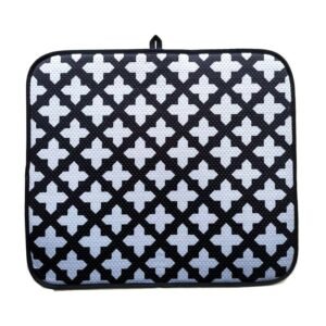 Black & White Diamond Foam-Core Dish Drying Mat – Modern Absorbent Kitchen Pad