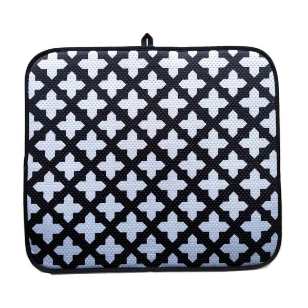 Black & White Diamond Foam-Core Dish Drying Mat – Modern Absorbent Kitchen Pad
