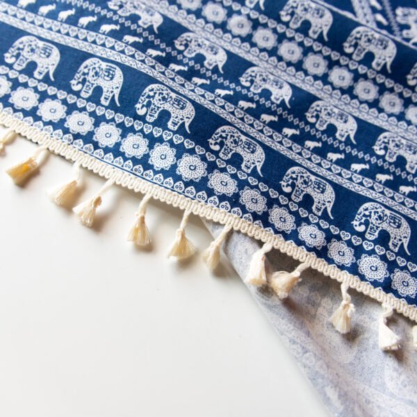 Blue Base Elephant Cotton Blend Tablecloth (3) Blue Base Cotton Blend Tablecloth - Elephant Print