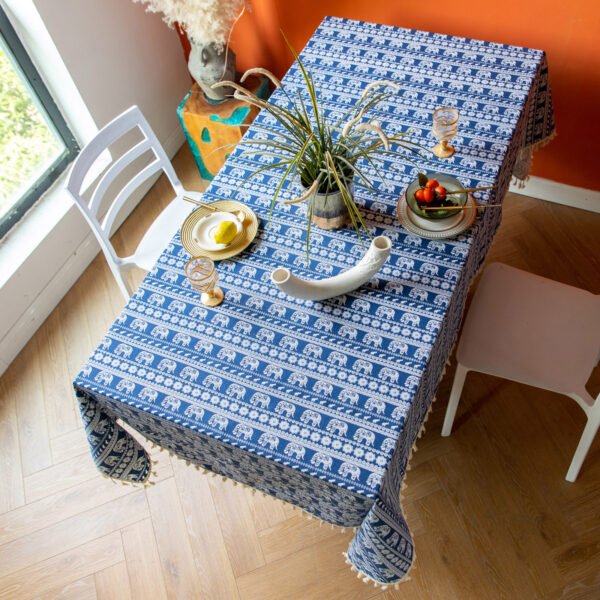 Blue Base Elephant Cotton Blend Tablecloth (4) Blue Base Cotton Blend Tablecloth - Elephant Print