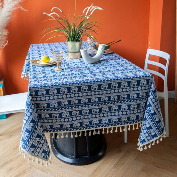 Blue Base Elephant Cotton Blend Tablecloth (6) Blue Base Cotton Blend Tablecloth - Elephant Print
