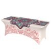 White Bohemian elastic polyester table cover with mandala geometric prints