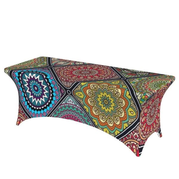 Bohemian mandala elastic polyester table cover – waterproof fitted tablecloth