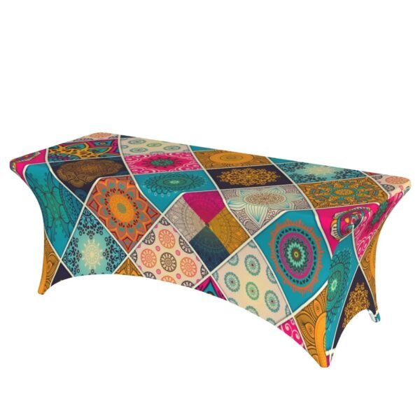 Bohemian mandala elastic polyester table cover – waterproof fitted tablecloth