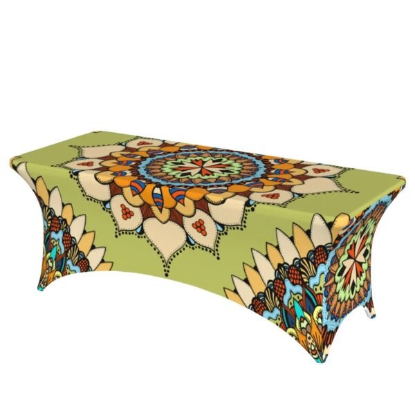 Minimalist white fitted polyester tablecloth with Bohemian style design