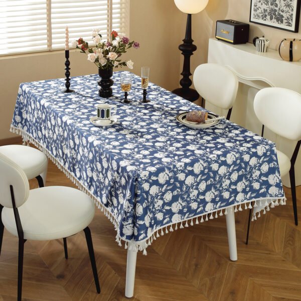 Bulk Blue Base White Flower Tablecloth (2) Bulk Blue Base White Flowers Cotton Blend Tablecloth