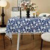 Bulk Blue Base White Flower Tablecloth (5) Custom Logo Green Floral Tablecloth - Bulk Order for Farmers’ Markets
