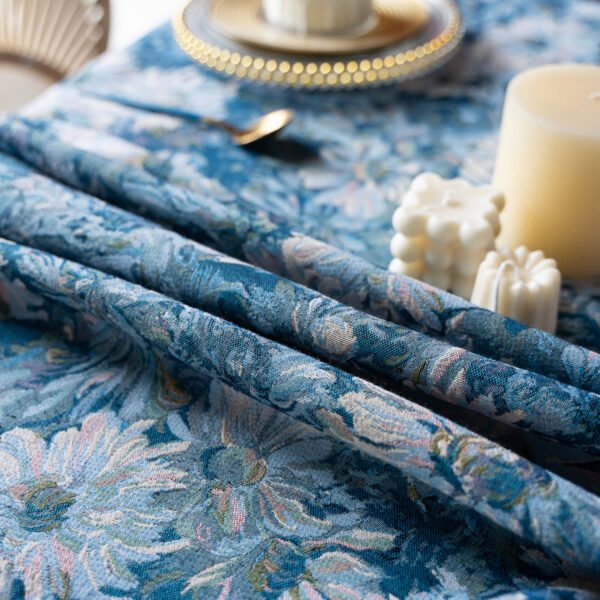 Bulk Blue Flower Oil Painting Tablecloth - 60x120inch for Hotel Banquets