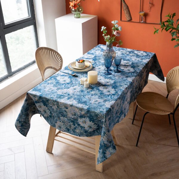 Wholesale Blue Floral Oil Painting Tablecloth