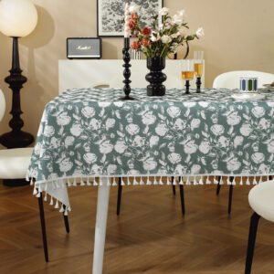 Bulk White Base Green Botanical Tablecloth - 60x84inch for Spas