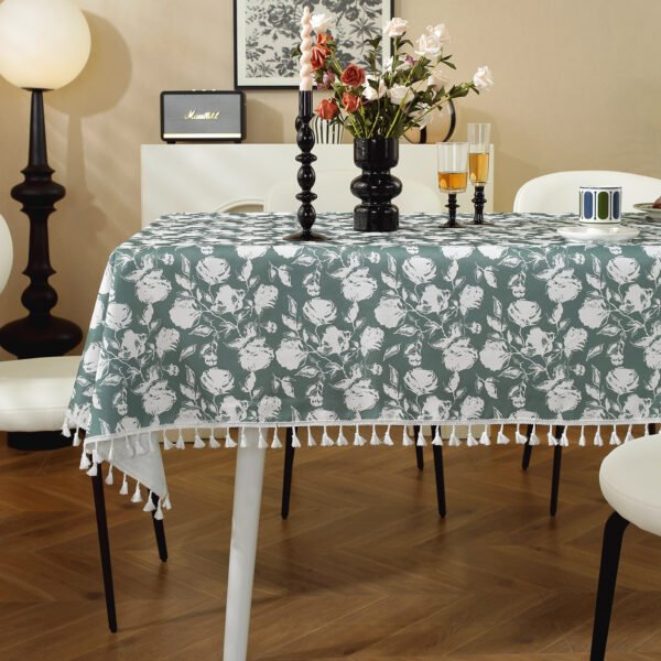 Bulk White Base Green Botanical Tablecloth - 60x84inch for Spas