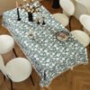 Bulk Green Base White Flower Tablecloth - 60x120inch for Organic Restaurants