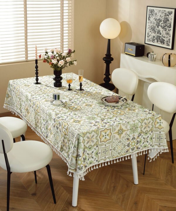 Green Mediterranean Pattern Cotton Blend Tablecloth