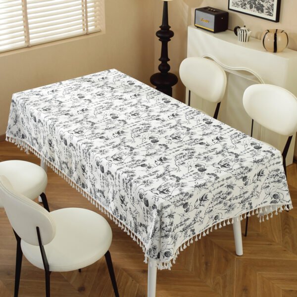 Black Botanical Tablecloth - Cotton Blend
