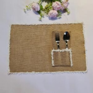 Handmade Burlap Silverware Organizer with Lace Trim