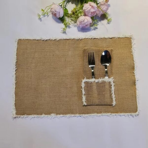 Handmade Burlap Silverware Organizer with Lace Trim