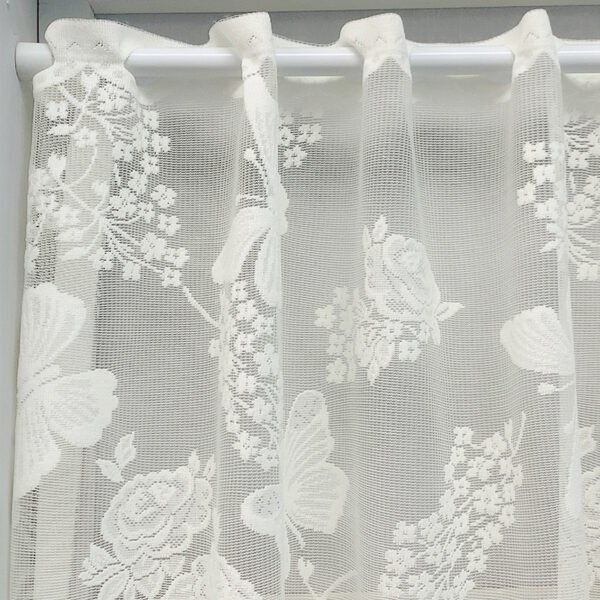 butterfly leaf lace polyester café curtain white sheer decorative valance