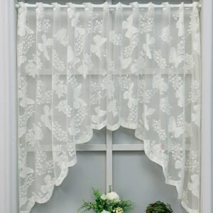 butterfly leaf lace polyester café curtain white sheer decorative valance