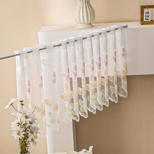 butterfly print polyester café curtain colorful sheer kitchen valance