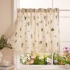 Cactus Embroidery Linen Café Curtain (3) cactus embroidery linen café curtain rustic farmhouse kitchen valance