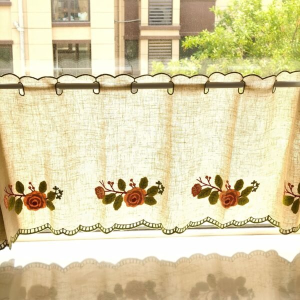 Camellia Embroidery Café Curtain (1) camellia embroidery yarn café curtain semi sheer farmhouse window valance