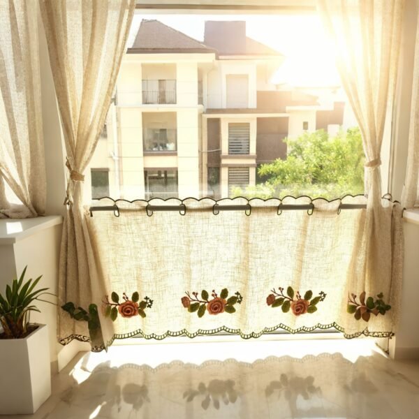 Camellia Embroidery Café Curtain (6) camellia embroidery yarn café curtain semi sheer farmhouse window valance