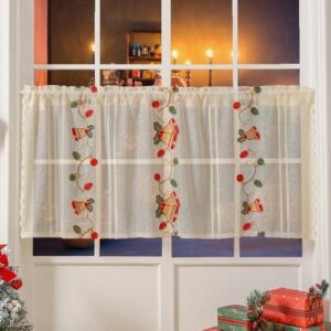 Christmas bell embroidery lace café curtain white polyester festive valance
