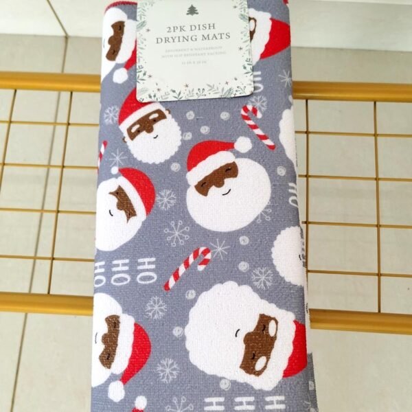 Christmas Printed Foam-Core Dish Drying Mat – Snowman Gift Design (2) Christmas Dish Drying Mat with Snowman & Gift Print – Festive Absorbent Pad
