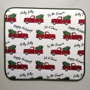Christmas Red Car Foam-Core Dish Drying Mat – Festive Absorbent Kitchen Pad