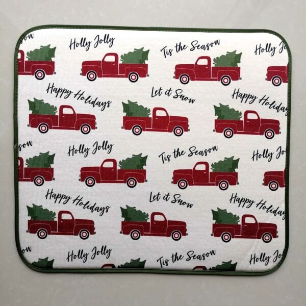 Christmas Red Car Foam-Core Dish Drying Mat – Wholesale (3) Christmas Red Car Foam-Core Dish Drying Mat – Festive Absorbent Kitchen Pad
